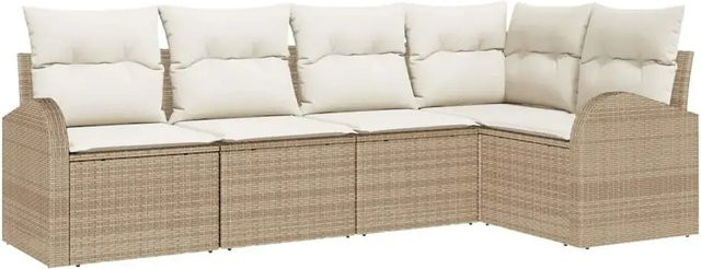 vidaXL Garten-Sofa-Set aus Polyrattan in Beige und Weiß mit Kissen für Garten, Terrasse oder Balkon - Bild 1