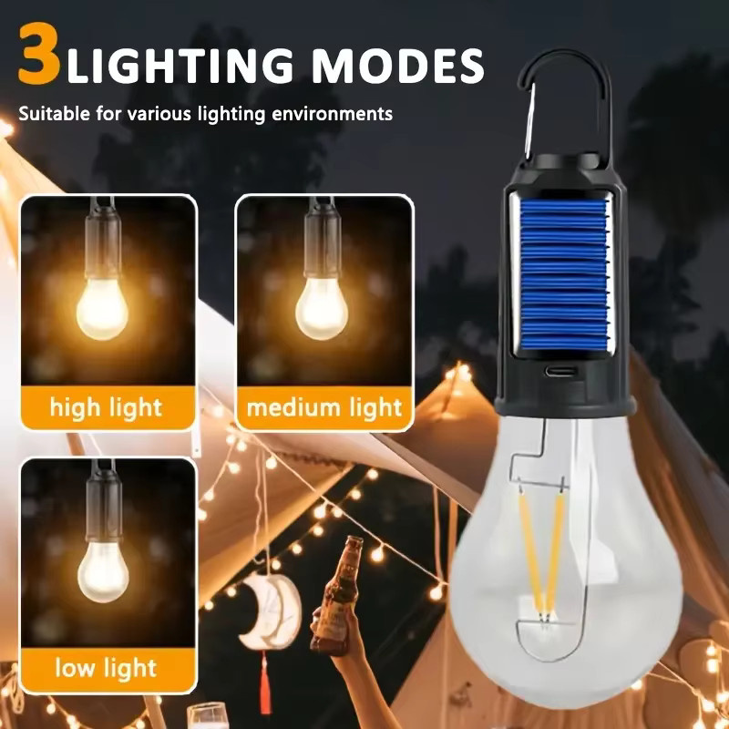 Tragbare Solar-Campinglampe mit USB-Aufladung, schwarze Notfall-Laterne mit Haken für Garten, Wandern und Outdoor-Einsätze - Bild 3