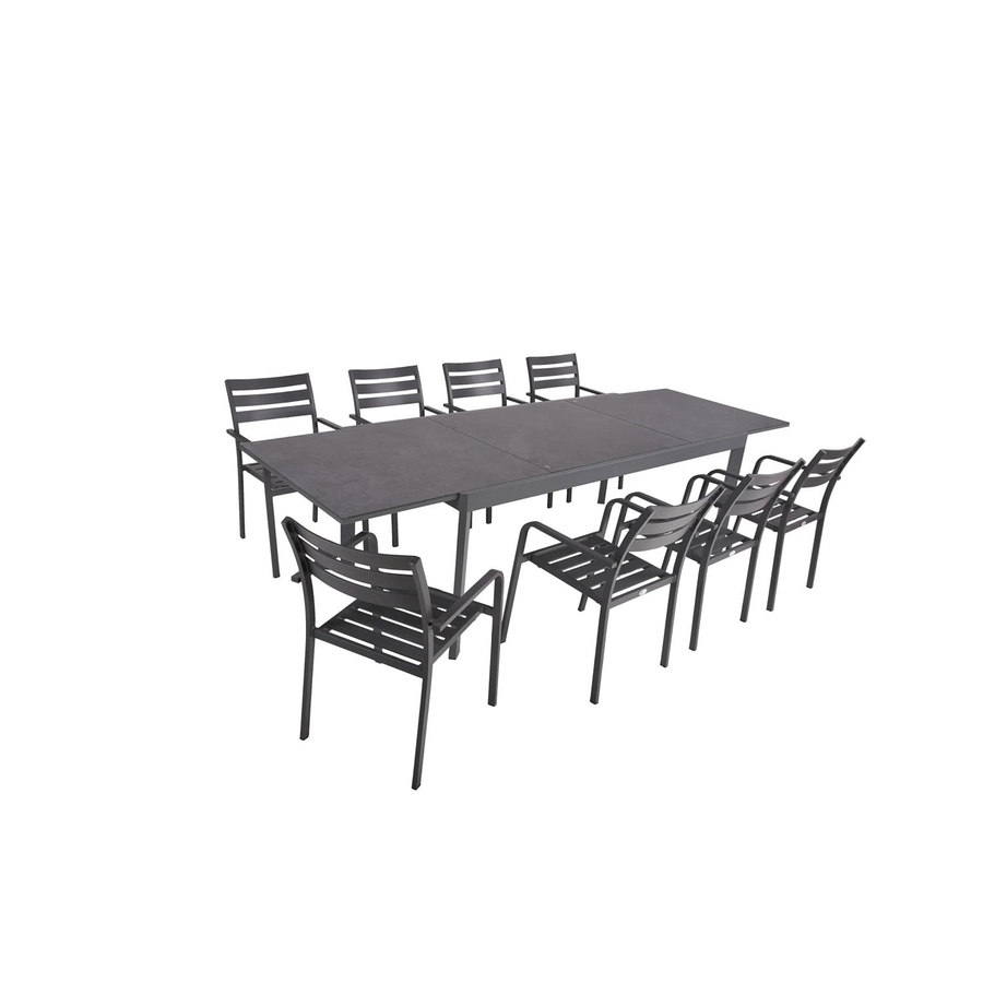 DELUKE Garten-Sitzgruppe EGON 9-teilig aus Kunststoff und Aluminium in Grau mit Glastisch und ausziehbarer Essgruppe - Bild 2