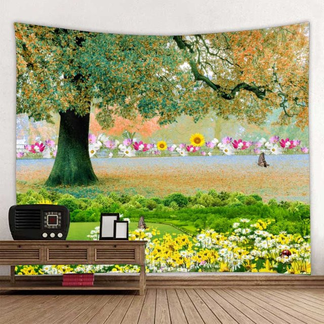 Boho Wandteppich von JFPillowPal mit Natur-Wasserfall und Meereslandschaft, Mehrfarbig, B: 90 cm, H: 75 cm - Bild 1