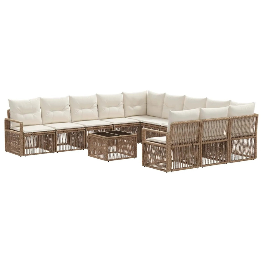 vidaXL Gartensofa-Set 12-teilig aus Poly-Rattan in Beige mit Polsterkissen und pulverbeschichtetem Stahlgestell - Bild 2