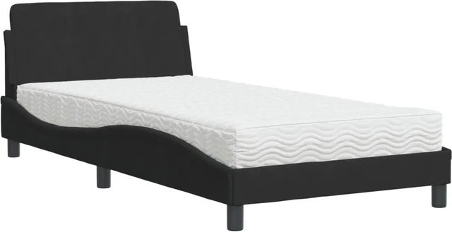 vidaXL Bett mit Matratze aus Samt in Schwarz, modernes Design mit Schaumstofffüllung, B/T/H: 100 x 200 x 105 cm - Bild 1