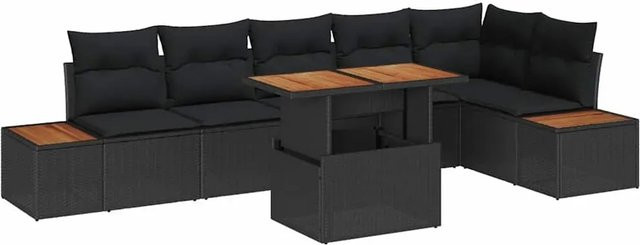vidaXL Garten-Sofa-Set aus Poly-Rattan in Schwarz mit 7-teiliger Polstergarnitur und Stauraumfunktion - Bild 1