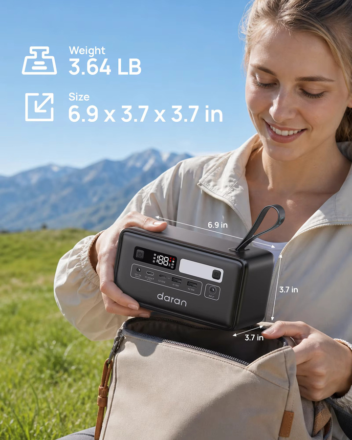 Tragbare Powerstation Daran Q200 in Schwarz mit 192Wh Kapazität, LiFePO4 Akku und 100W PD Schnellladung via USB-C für Camping und Reisen - Bild 3