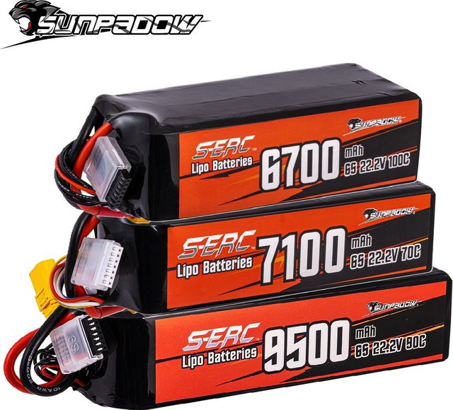 SUNPADOW 6S 22,2 V RC Lipo Akku mit 7100 mAh und XT60 oder XT90 Anschluss für RC Flugzeuge, Quadcopter, Drohnen und FPV Hubschrauber in Schwarz - Bild 1
