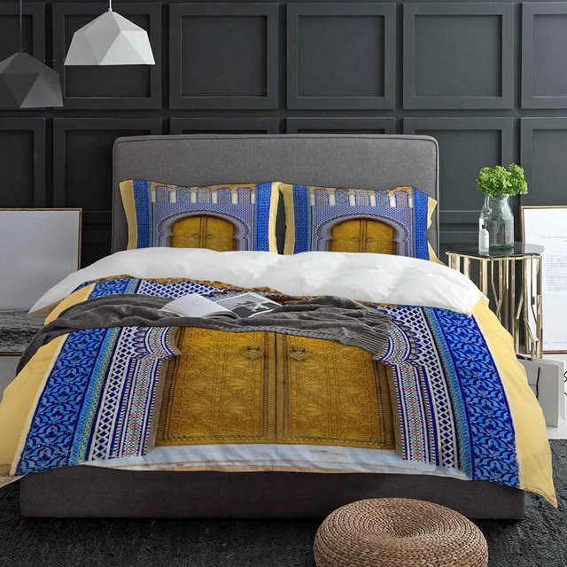 Lodestar Bettwäsche Set Palace Gate Marokkanische Tür 3-teilig Blau B/H: 135 x 200 cm - Bild 1