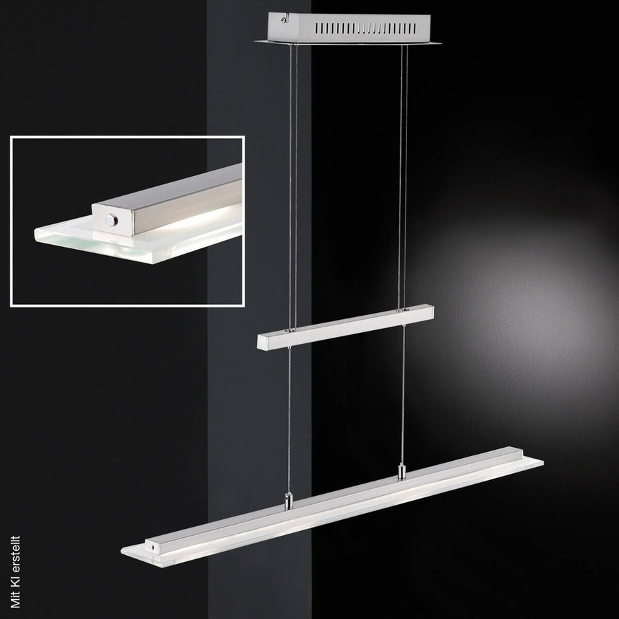 Fischer & Honsel LED-Pendelleuchte TENSO in Silber und Chrom mit Glas, höhenverstellbar und dimmbar, B/H/T: 64 x 150 x 9 cm - Bild 4