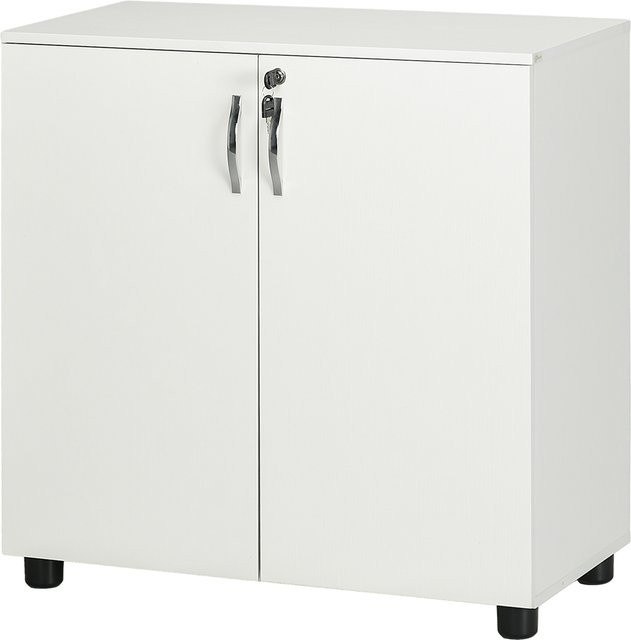 Aosom Vinsetto Mehrzweckschrank mit Schloss und Innenregal aus Holz, Weiß, B/T/H: 80 x 40 x 80 cm - Bild 1