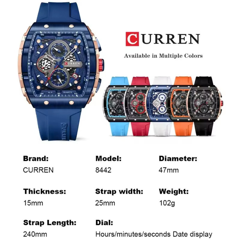 CURREN Chronograph Armbanduhr, Quarz, eckig, Silikon, Herren - Bild 3