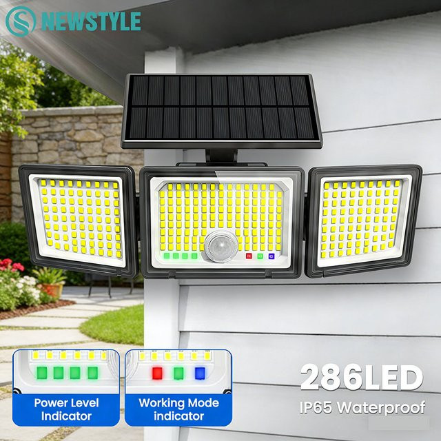 Solarbetriebene LED Flutlichtleuchte mit Bewegungssensor, wasserdichte Solar-Sicherheitswandleuchte für Garten und Garage, Schwarz - Bild 1