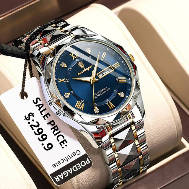 POEDAGAR Armbanduhr Edelstahl, Quarz, Blau, Herren - Bild 1