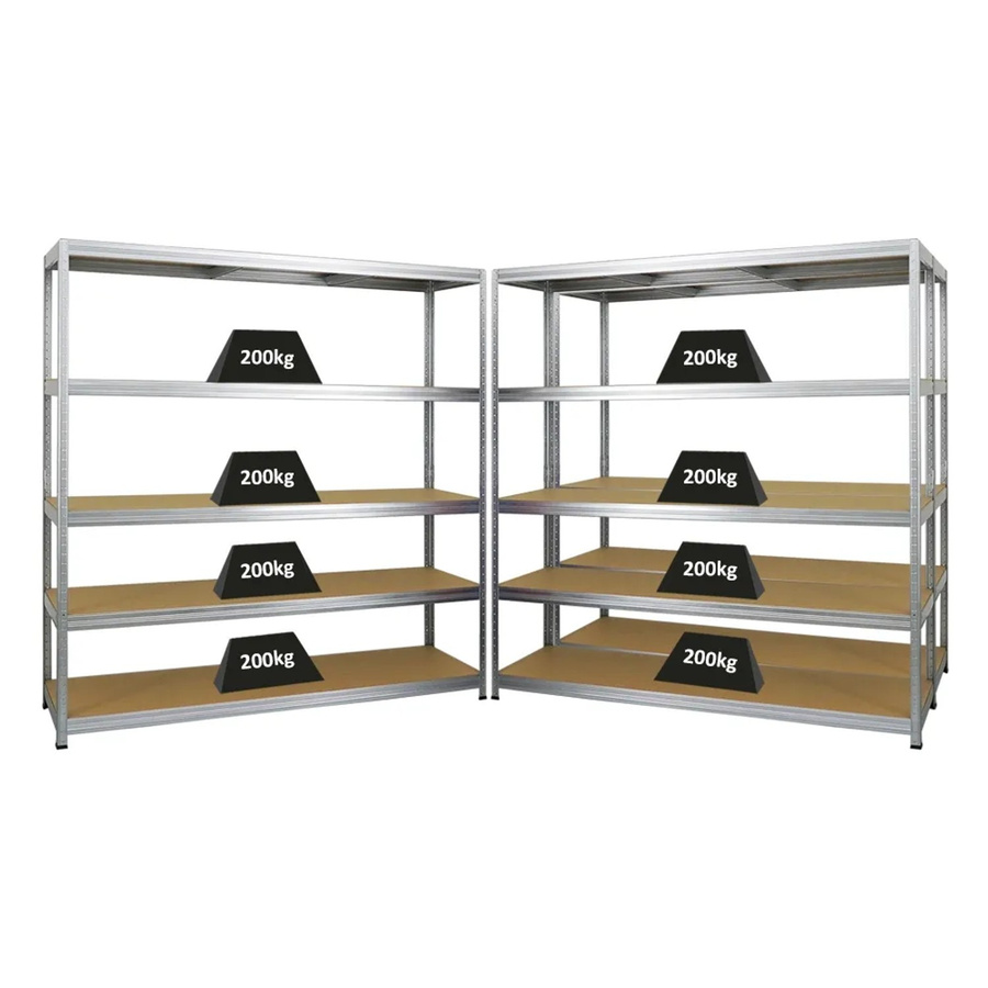 PROREGAL Schwerlastregal Giant Elephant Set aus 3 Stück, silber, H x B x T: 180 x 180 x 45 cm, mit verstellbaren MDF-Holzböden, Fachlast 200 kg, pulverbeschichtet - Bild 2