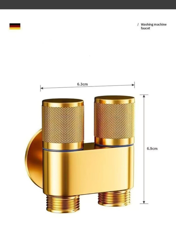 LSSH Dual Outlet Waschmaschine Wasserhahn aus Kupfer in Gold mit automatischem Absperrventil und zwei Anschlüssen - Bild 3