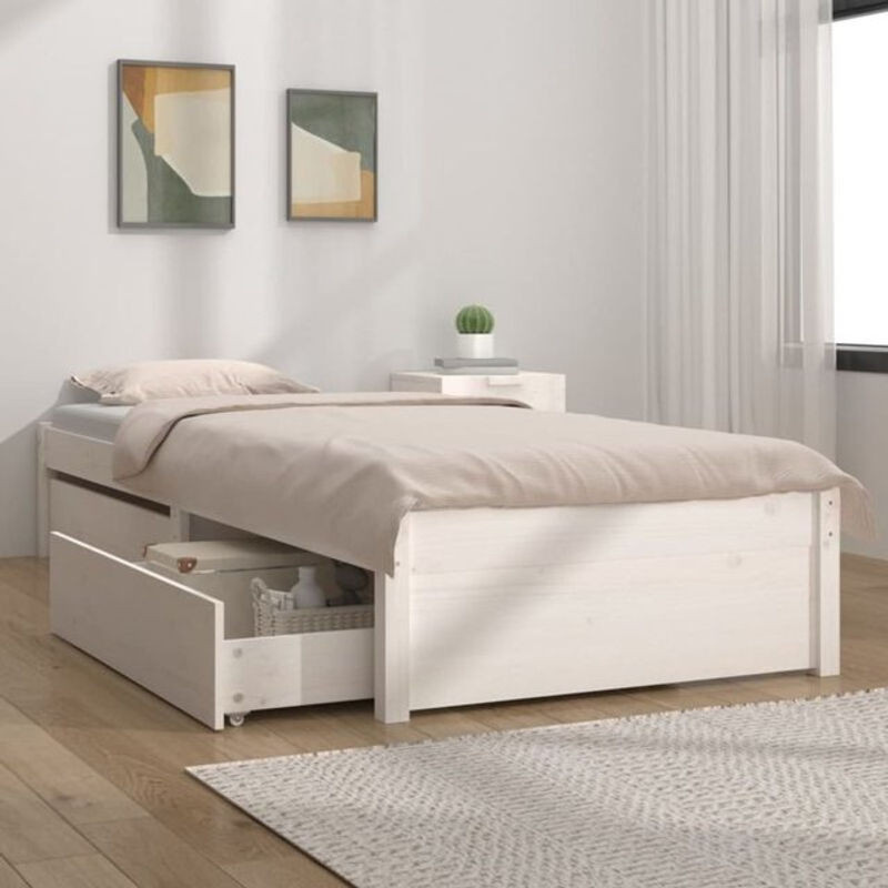 Massivholzbett mit Schubladen von vidaxl in Weiß, B/T: 90 x 200 cm - Bild 1
