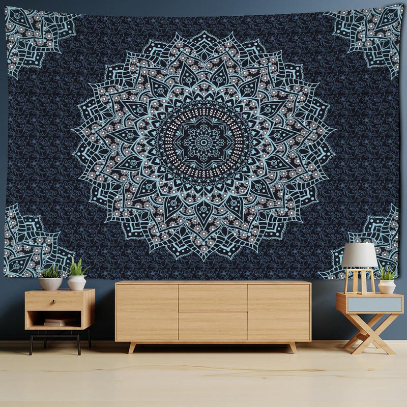 Super Six Wandteppich Mandala mit floralem Engel Design in Blau, B/H: 95 x 70 cm - Bild 5