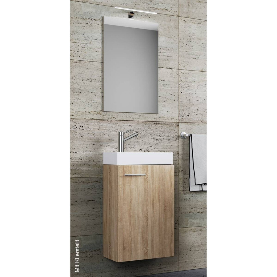 Waschplatz Slito 4-teilig von VCM Möbel in Eiche Sonoma Nachbildung und Weiß mit LED-Beleuchtung, B/H/T: 41 x 135 x 22 cm - Bild 2
