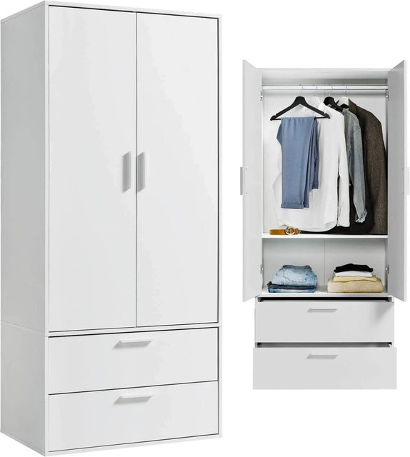 mokebo Kleiderschrank Der Kleiderheld, 2-türig mit zwei integrierten Schubladen und verstellbaren Einlegeböden, Weiß Matt, B/T/H: 80 x 80 x 180 cm - Bild 1