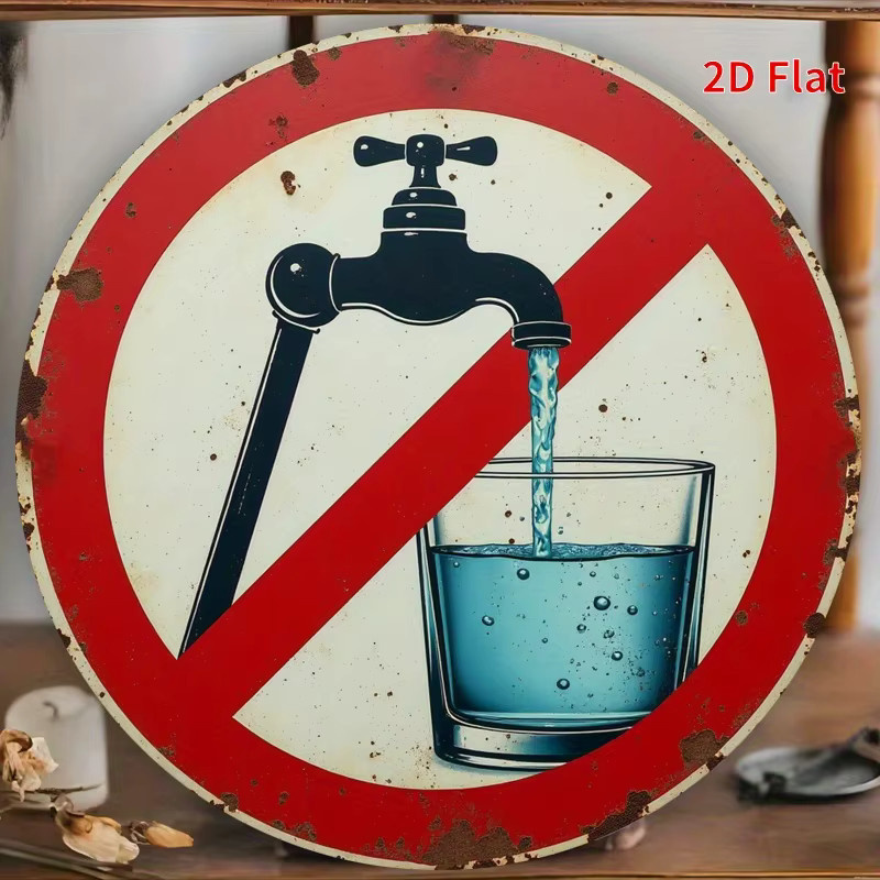 Potdemiel Metallwanddekoration No Drinking Raw Water Rund im Vintage-Style, Durchmesser: 20 cm, Rot/Mehrfarbig - Bild 3