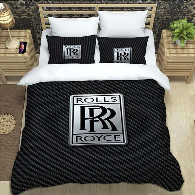 Gu Tao Bettwäscheset mit Rolls-Royce Muster aus Mikrofaser, 3-teilig, Schwarz, B/H: 240 x 220 cm - Bild 1