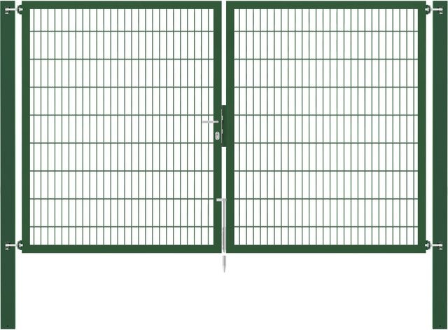 Doppeltor Flexo Plus in Grün mit Pfosten für Erdbodenmontage, Breite: 300 cm, Höhe: 180 cm, Pfosten: 100 x 100 cm - Bild 1