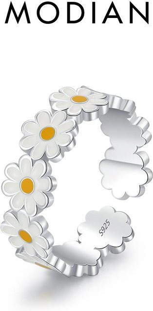 MODIAN Ring, 925 Sterling Silber, Gänseblümchen Emaille, Damen - Bild 1