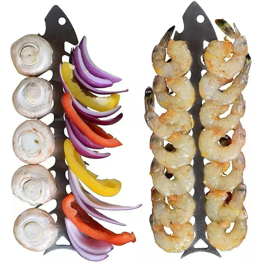 2 oder 4 Stück Edelstahl Grillspieße als Fischgrätenspieße und Fleischpiercing Werkzeug für dein BBQ Zubehör in Silber - Bild 4