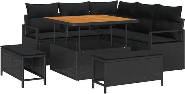 vidaXL Garten-Sofa-Set 8-tlg. aus Poly Rattan und Stahl in Schwarz mit Kissen für Garten, Terrasse und Balkon - Bild 1