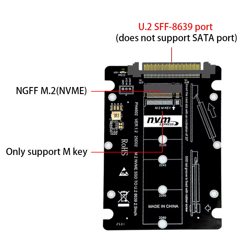 RGEEK M.2 NVMe zu U.2 SFF-8639 Adapter Karte, PCIe 4.0 Gen4 SSD Erweiterungskarte für M Key, Schwarz - Bild 3