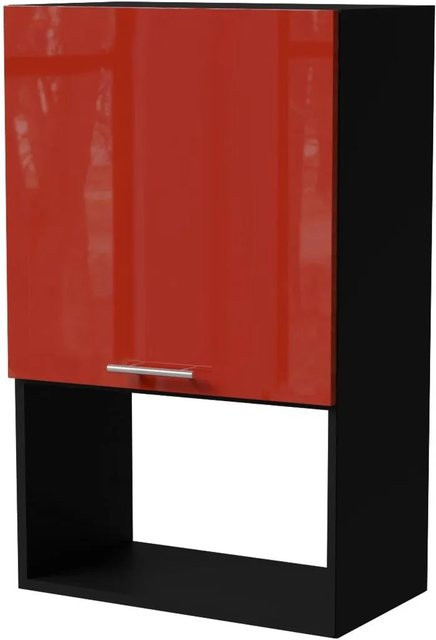 Feldmann-Wohnen Mikrowellenumbauschrank Brerra W4MK/60 in Schwarz und Karminrot Hochglanz, B/T/H: 60 x 32,5 x 96 cm - Bild 1
