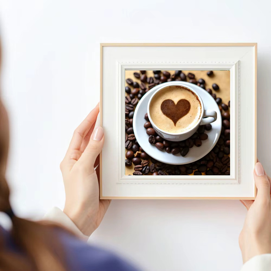 HUACAN Diamond Painting Set 5D Stickerei mit Kaffee Herz Design auf Leinwand für deine Dekoration - Bild 3