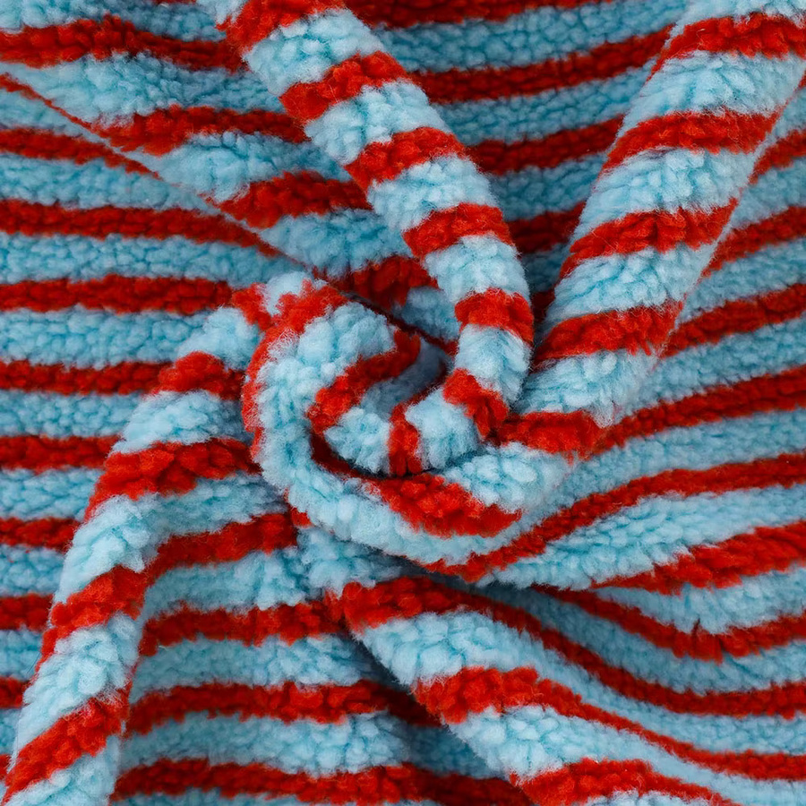 CANIRICA Kissenbezug Plüsch mit Kontrast Streifen in Rot und Blau, B/B: 45 x 45 cm - Bild 5