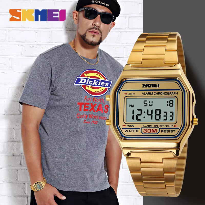 SKMEI Digitaluhr, Edelstahl, Schwarz, Herren - Bild 2