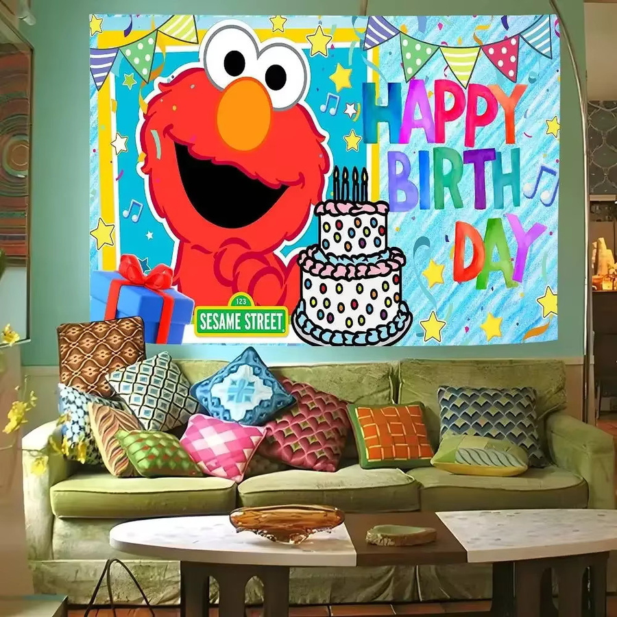 Mesuca Fotohintergrund Happy Birthday S-Sesame Street für Kinderpartys, Mehrfarbig, Rechteckig - Bild 3