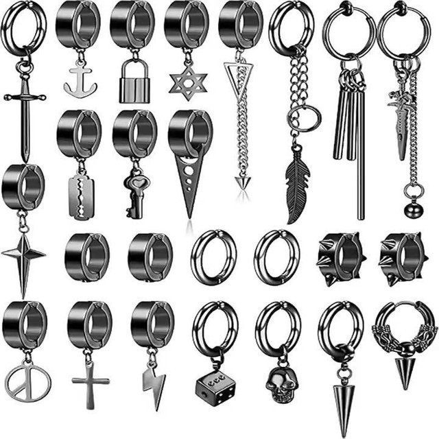 FashionFlair Ohrring-Set Edelstahl, Schwarz, Herren, 25-teilig - Bild 1
