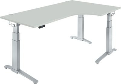 Schäfer Shop Genius ERGOSTYLE S Schreibtisch elektrisch höhenverstellbar mit C-Fuß und Memory Master, lichtgrau/weißaluminium, B: 200 cm, T: 80 cm, H: 64,5-130,5 cm - Bild 1