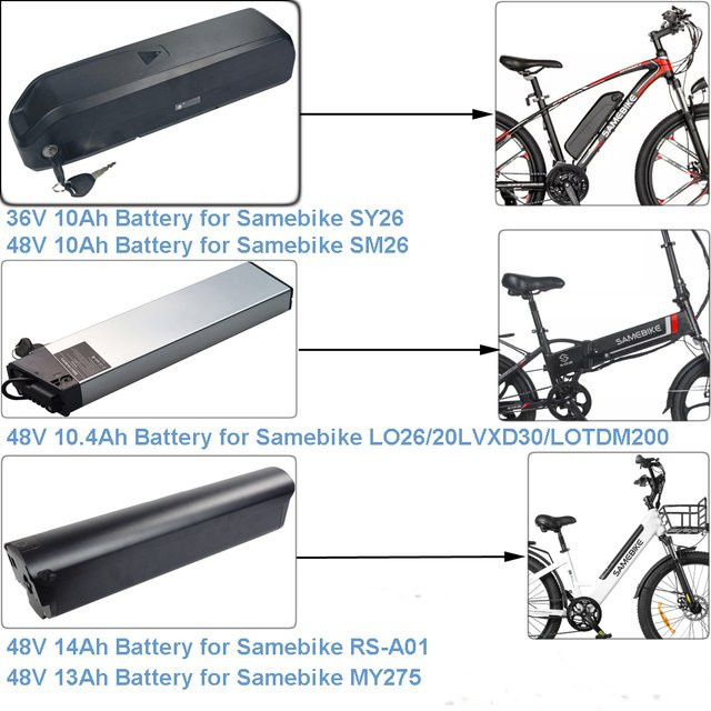 Ersatzbatterie für Samebike E-Bikes, versteckte Akku-Varianten in Schwarz, kompatibel mit LO26, LVXD30, SY26, SM26, RS-A01 Pro, RS-A02 und MY275 - Bild 1