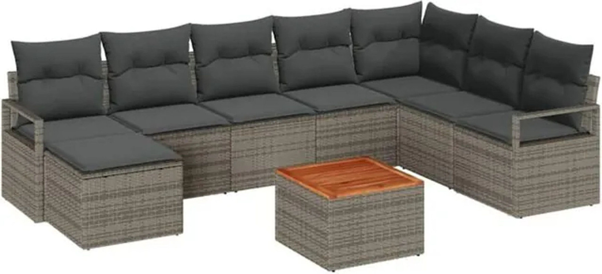 vidaXL Polyrattan Garten-Sofa-Set aus 9 Teilen in Grau mit Hocker und Stauraum, modernes Loungemöbel-Set aus Polyrattan und Stahl - Bild 1