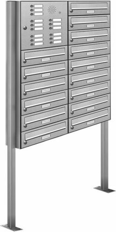 AL Briefkasten für 15 Parteien, freistehendes Briefkasten-System aus Edelstahl, silberfarben, B/H/T: 84,6 x 170 x 27,5 cm - Bild 1