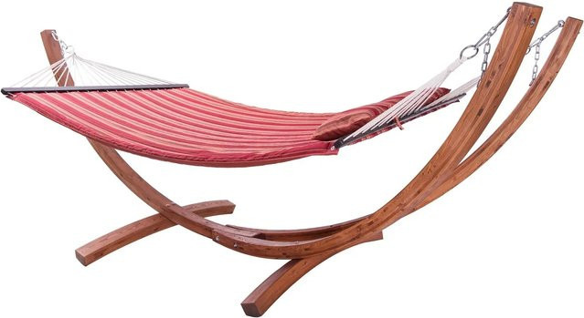 Axi Hängematte Hawaii Set mit Holzgestell aus Lärchenholz und Kissen in Rot mit Streifenmuster - Bild 1