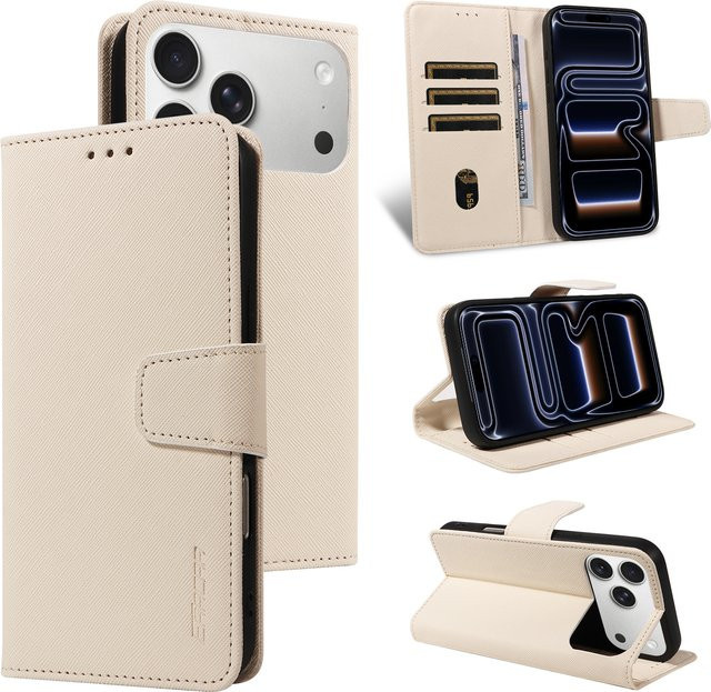 EAACAA Magnetische PU-Leder Handyhülle als Brieftasche für iPhone 11 bis iPhone 17e in Pink und Beige - Bild 1