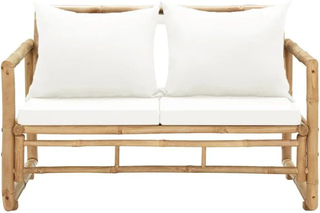 vidaXL 2-Sitzer Gartensofa aus Bambus mit Polstern in Braun, B/T/H: 115 x 65 x 72 cm - Bild 1