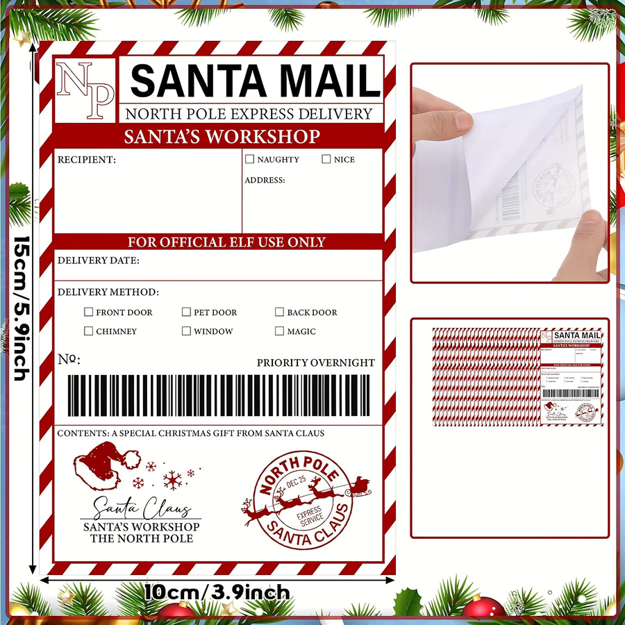 20er Paket Santa Claus Versand Label Aufkleber für Weihnachtsverpackungen in Weiß - Bild 3