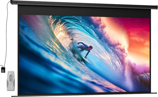 HOMCOM Elektrische Beamer-Leinwand in Schwarz mit Fernbedienung, 16:9 Projektionsleinwand für Heimkino und Präsentation, B: 266 cm, H: 149 cm - Bild 1
