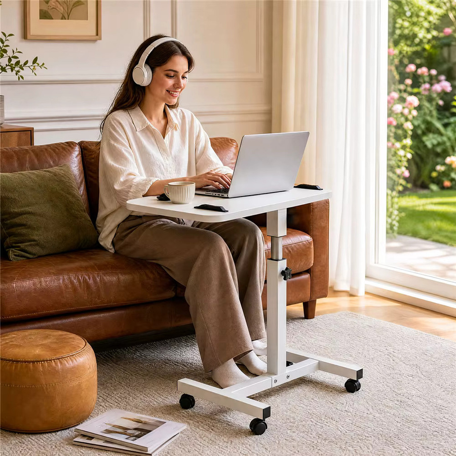 HGTUGO Höhenverstellbarer Laptop-Ständer mit neigbarer Tischplatte und Rollen in Weiß - Bild 3