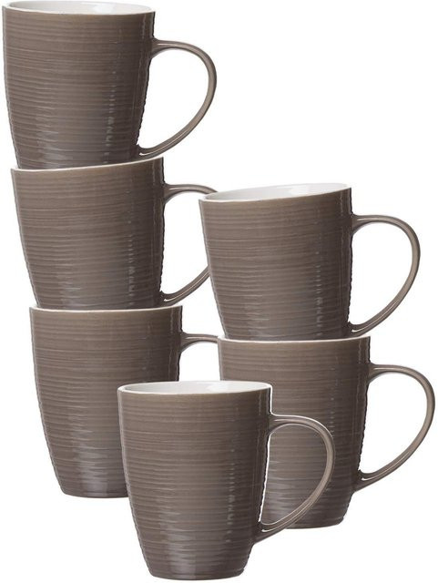 Ritzenhoff & Breker Kaffeebecher Suomi aus Keramik, braun gestreift, 6er Set, 310 ml - Bild 1