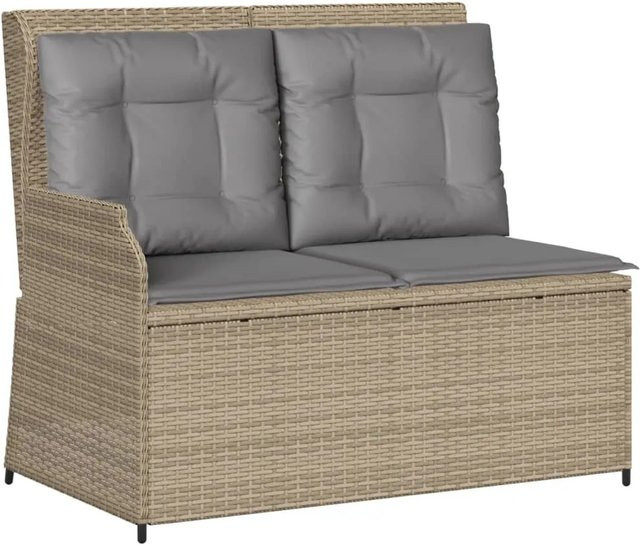 furnicato Gartenbank aus Poly Rattan mit verstellbarer Rückenlehne und Kissen in Beige, B/T/H: 110 x 67 x 95 cm - Bild 1