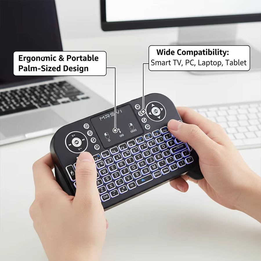 MRSVI V8 Mini-Tastatur mit Touchpad und Air Mouse Fernbedienung, 2,4G/Bluetooth, 7-Farben Hintergrundbeleuchtung, Schwarz/Multicolor, für Android TV Box, Smart TV, HTPC und PC - Bild 2