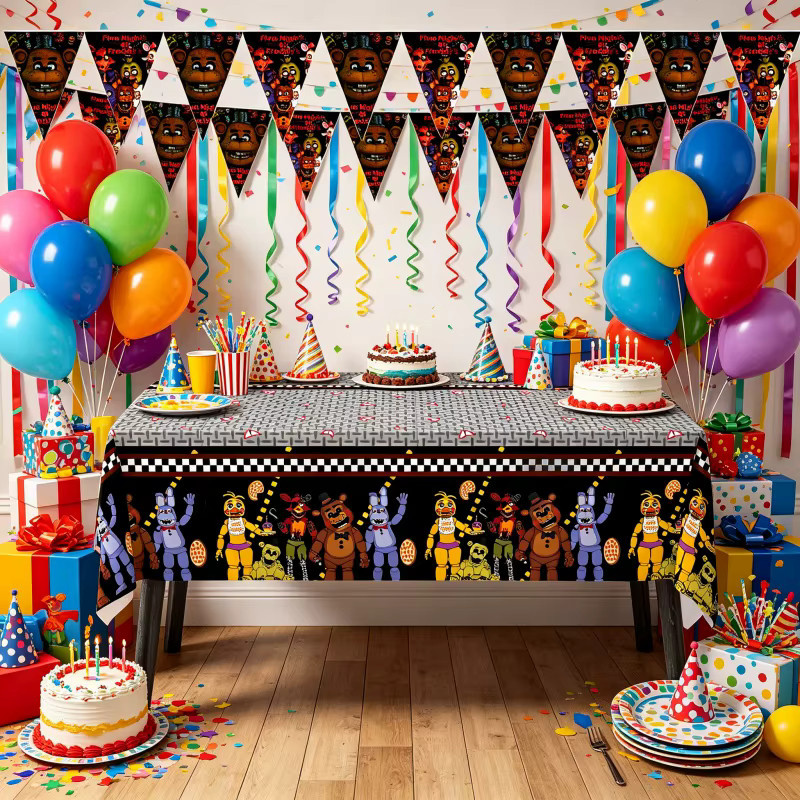 Five Nights at Freddy's Geburtstagsparty-Dekoration, Teller, Becher, Strohhalm, Tischdecke, Einweggeschirr, Banner - Bild 4