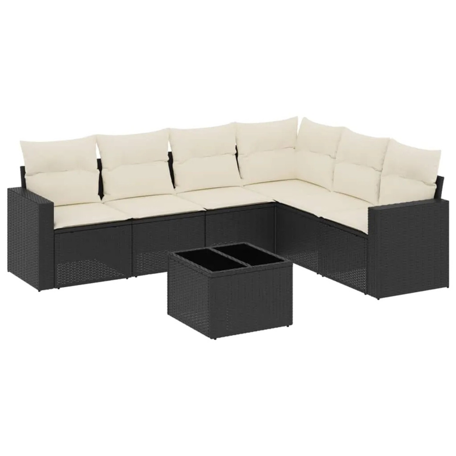 vidaXL 7-teilige Garten-Sofagarnitur aus Poly-Rattan mit Kissen in Schwarz und Cremeweiß - Bild 2