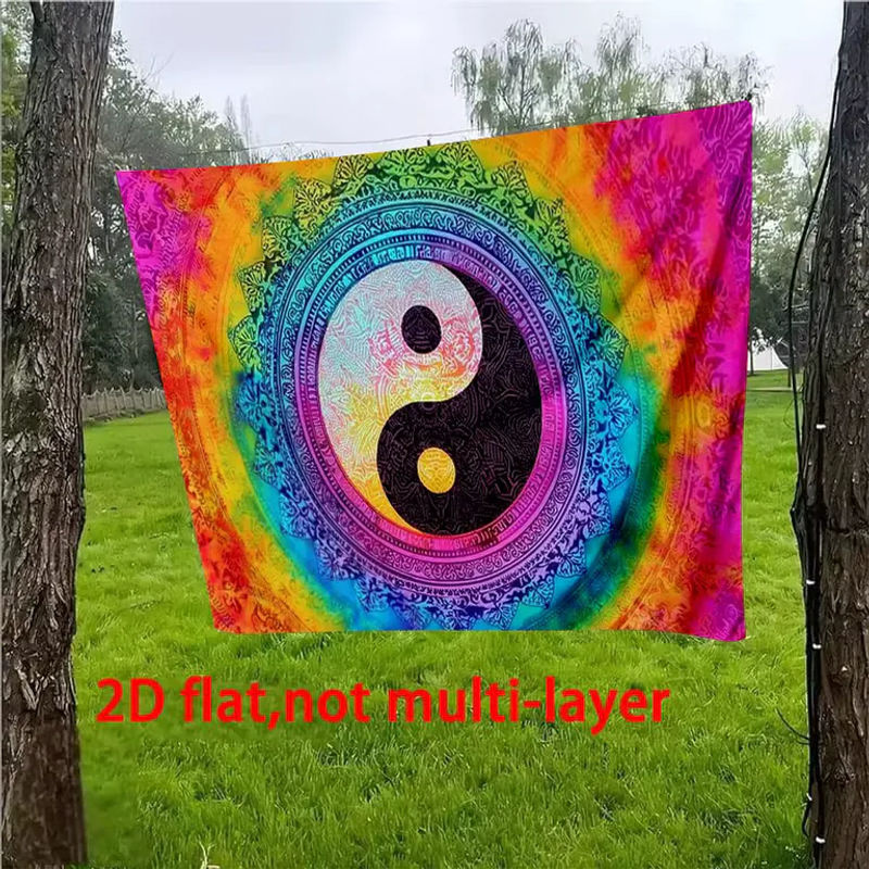 VIKAMA Wandteppich im Mandala-Stil mit Yin-Yang und Tai-Chi Design, mehrfarbiger Bohemian Wandbehang aus Textil, B/H: 60 x 40 cm - Bild 3